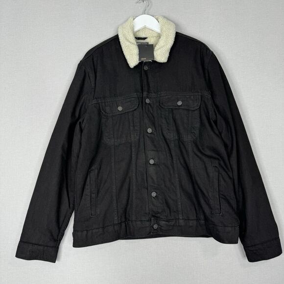ASOS Jackets & Blazers - ASOS Womens Jean Jacket 2XL‎ Black Faux Fur Sherpa Lined Denim Trucker Barn Coat